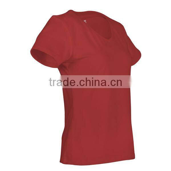 back image women v-neck collar t-shirt