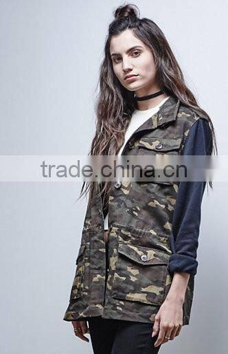 OEM High Quality Fashion Womens Slim Fitted Camo Print Military Jacket