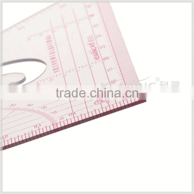 Kearing brand plastic triangle scale ruler, 1/3 &1/5 sanwich line ruler for fashion design, scale ruler with protractor #8535