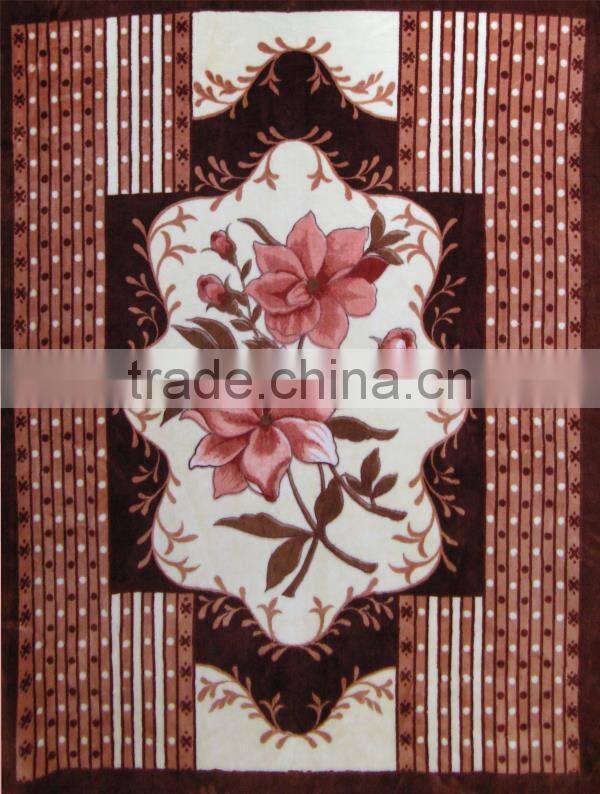 screen printed travel blanket floral woven embossed micro plush raschel blanket
