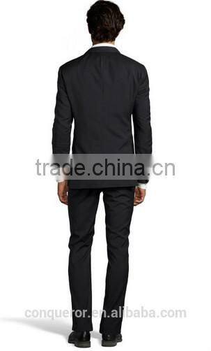 Black Wool Two-Button Suit With Flat Front Pants With Flat Front Pants (SHT1092)