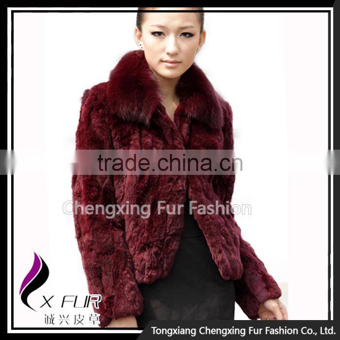 CX-G-A-70 Rex Rabbit Fur With Fox Fur Collar Women Coat Wear