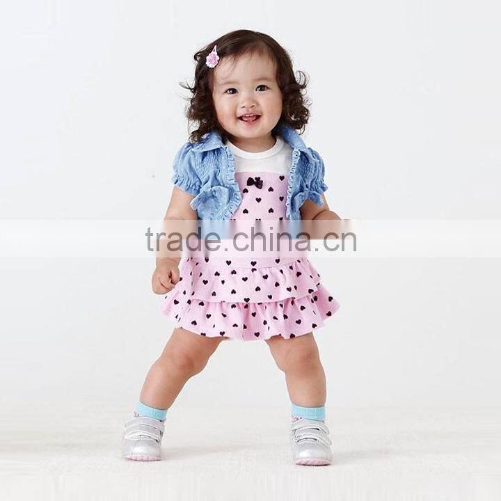Baby Girl's Kids Lovely Cute 2PCS Set heart pattern Short Denim Jacket + Dress clothes set 20148