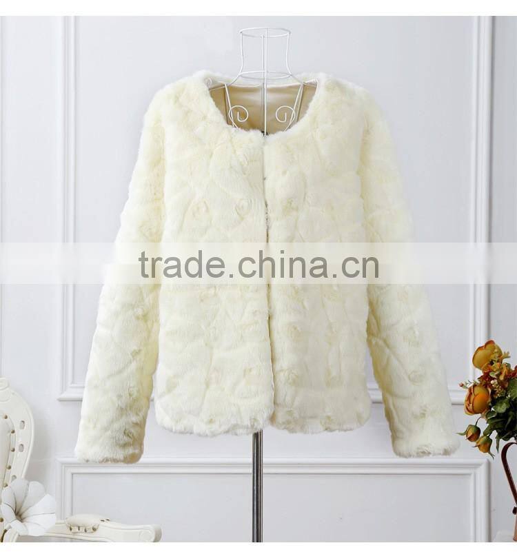 Rabbit Fur Long Coat Winter Women's European Style Warm Fur Coat Vertical Striped Faux Fur Jacket
