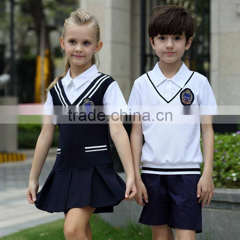 Customized made different style kindergarten primary school uniform little kids boys shirts and shorts /boys school uniform