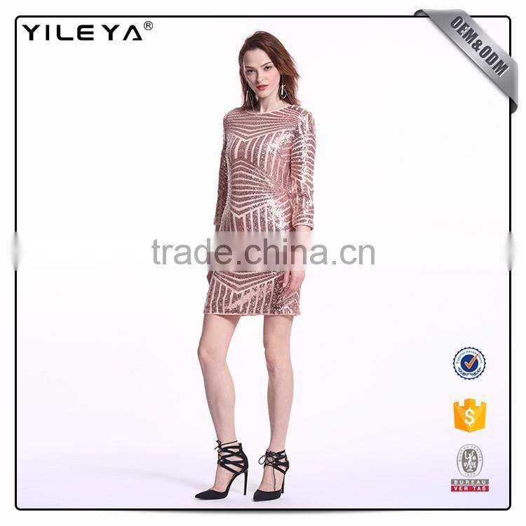 New arrival for woman rose gold color sexy dress sequin