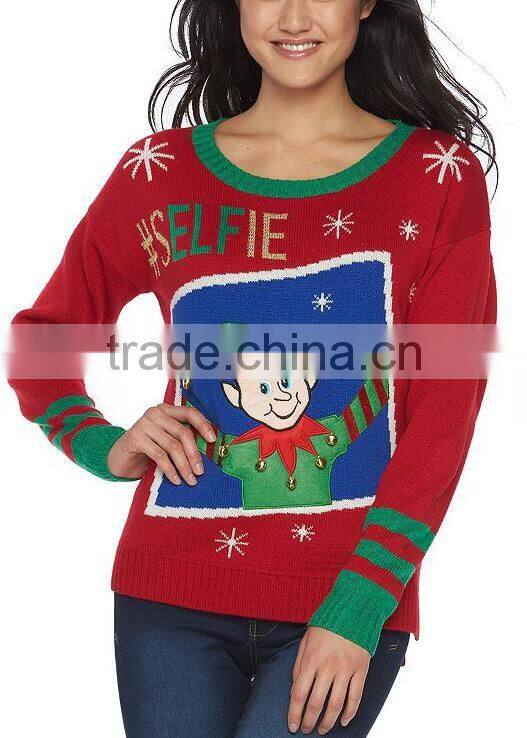Custom Funny Pictures Festival Young Girls Wearing Knits Sweater for Christmas