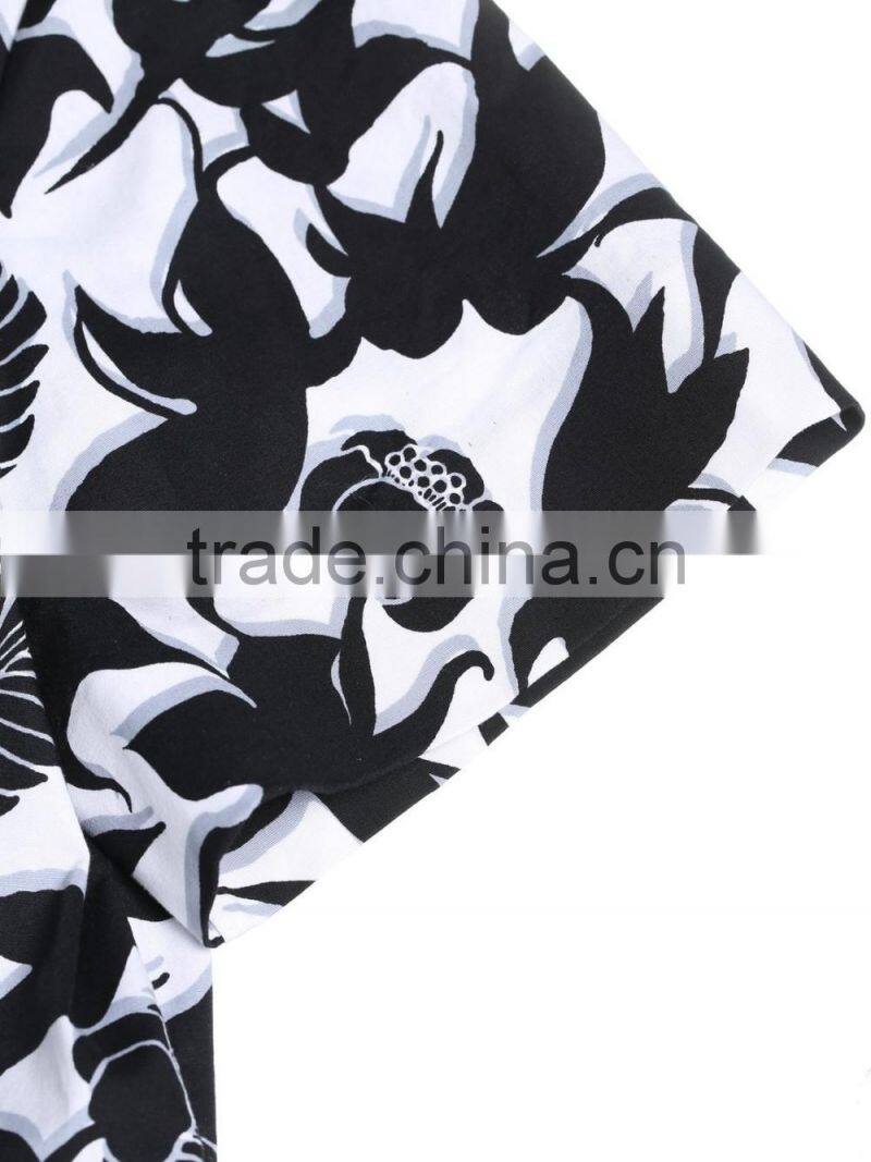 Womens cotton full printing loose back zipper-up shirt/blouse