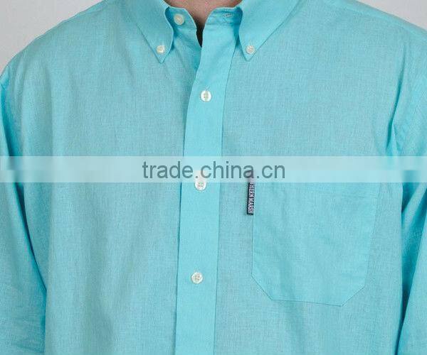 2016 new men's cotton linen long sleeve button down shirring barrel cuff pocket dress shirt