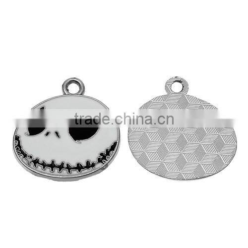 Charm Pendants Nightmare Before Christmas Halloween Skull Silver Tone Enamel White Black 25.0mmx24.0mm