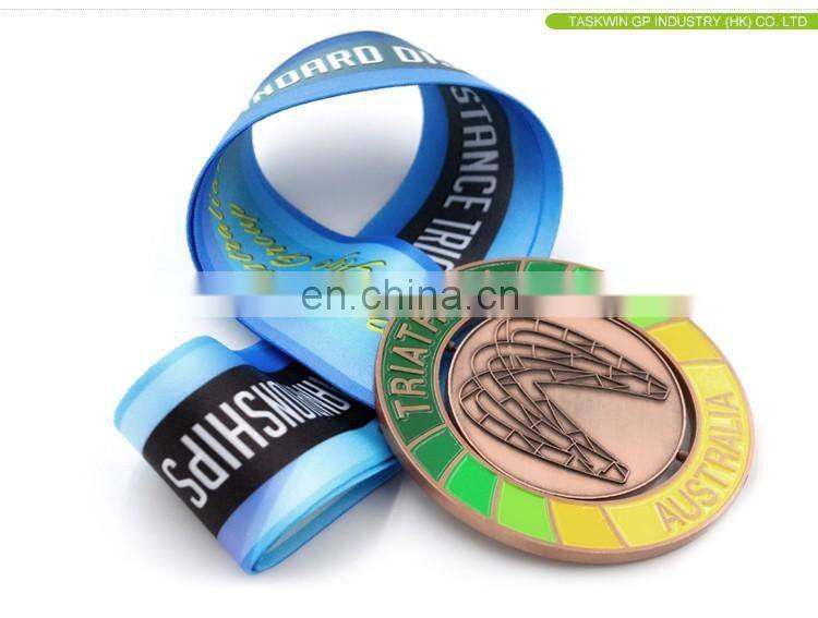 Custom shape Medals with soft enamel proess , sublimation printing ribbon