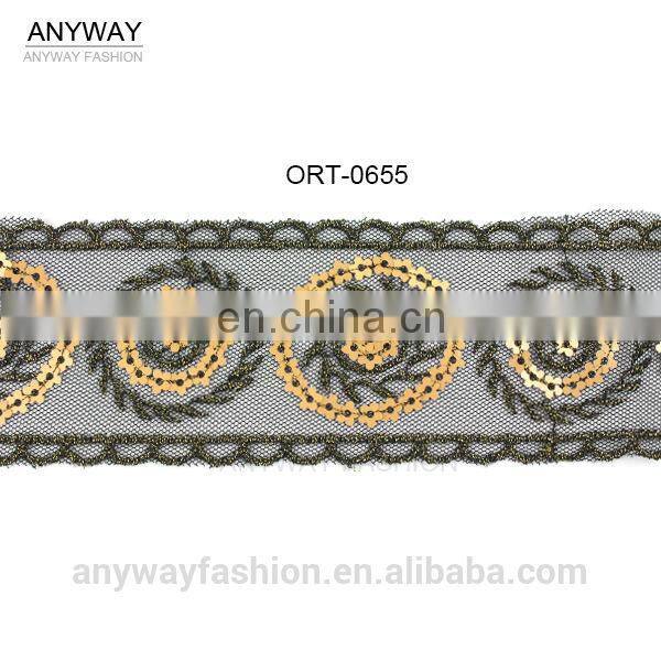 Sequined beaded woven lace ribbon