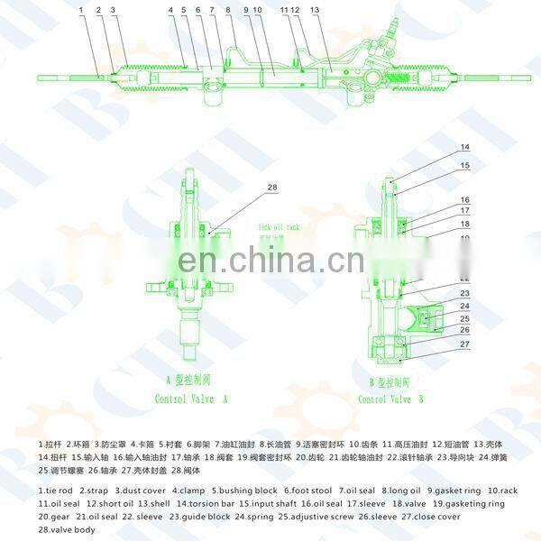 Auto rack and pinion steering gear 1H1422061 with high performance