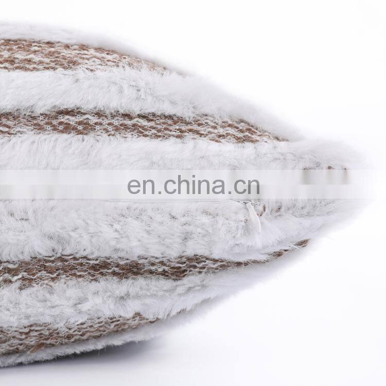 New design fashion faux fur striped jacquard cushion cover deco