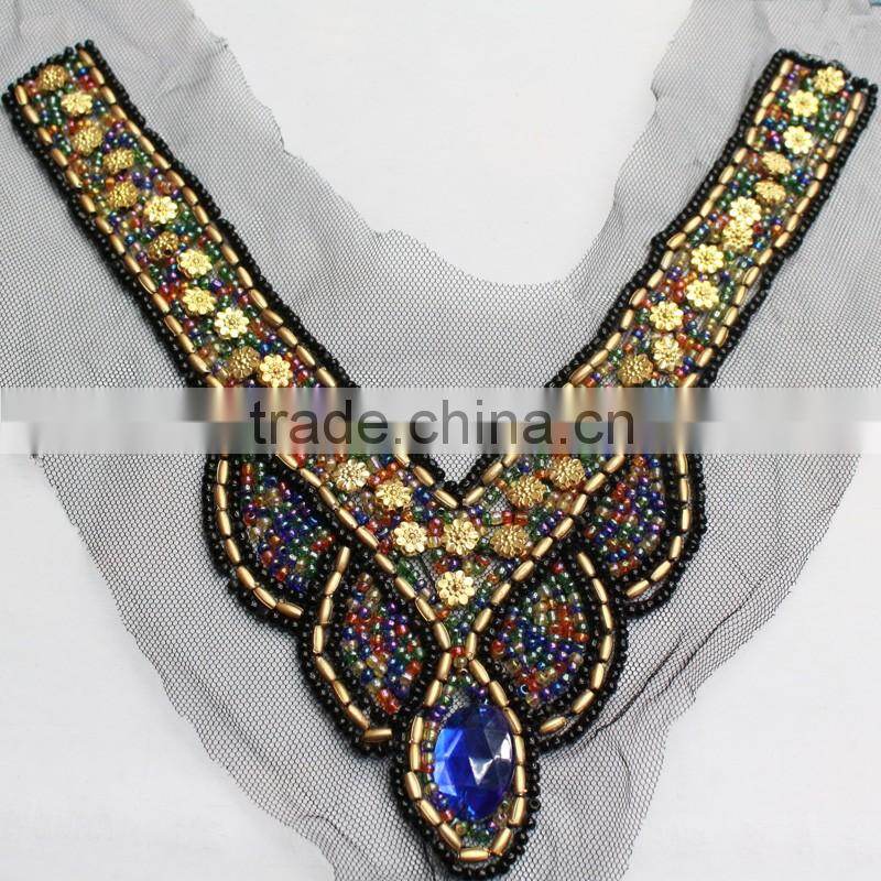 cheap price neck lace collars; bridal lace neck collars; handmade beads lace trimming for dress