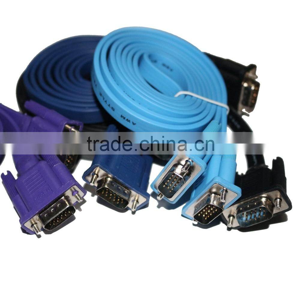 poly bag packing flat vga D-Sub cable, rs232 male to male cable for computer, projecotor etc.