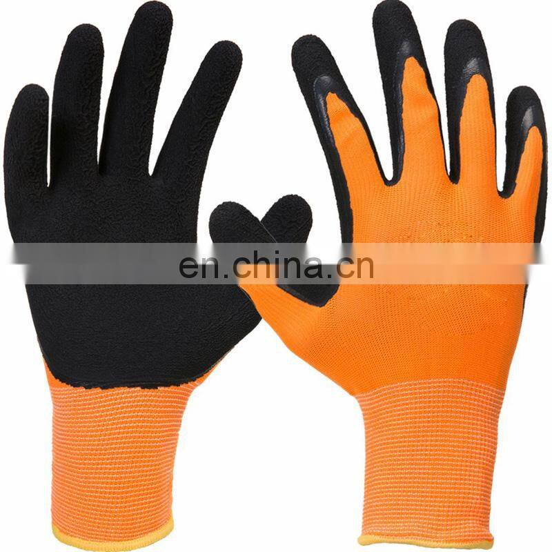 Non Slip Coating Red Nylon Knit Rubber Palm Coated Crinkle Latex Protection Safety Work Gloves