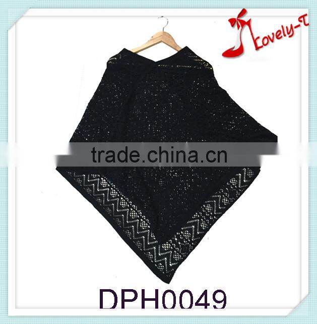 2015Black acryclic pullover crochet knit poncho, knitting pattern poncho scarf for wholesale