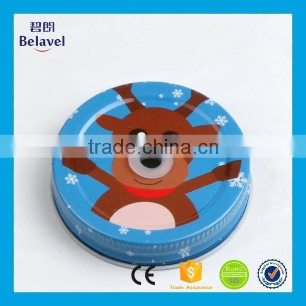 Promotional Christmas design screw tin cap custom metal mason jar lid