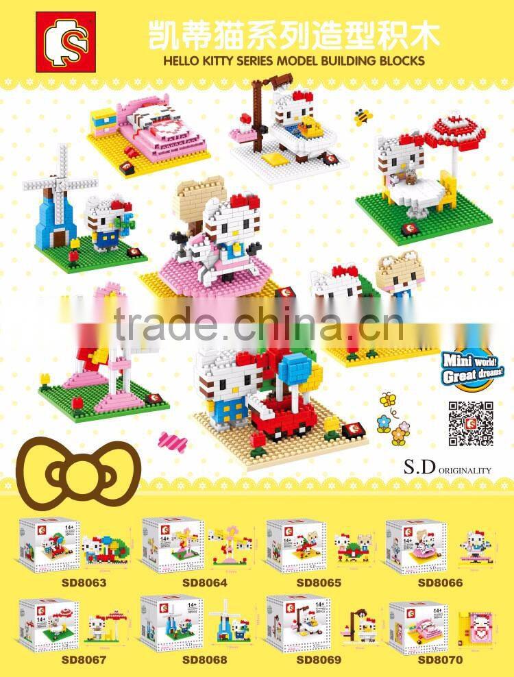 Mini Qute Sembo kawaii 8 styles hello kitty kt cat diamond plastic building block model educational toy