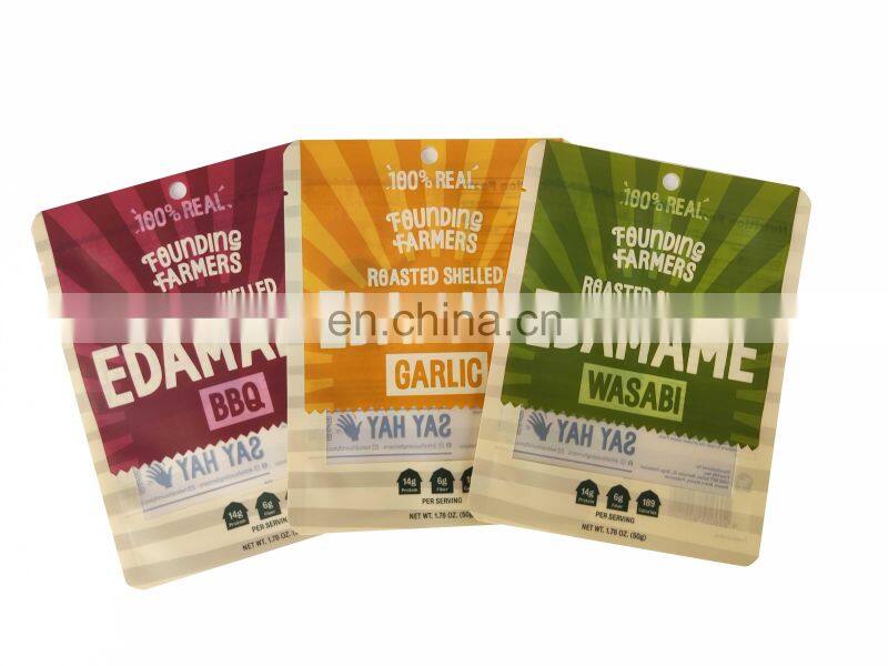 Customized matt printing three sides seal bag food packaging pouch bag with window/zipper