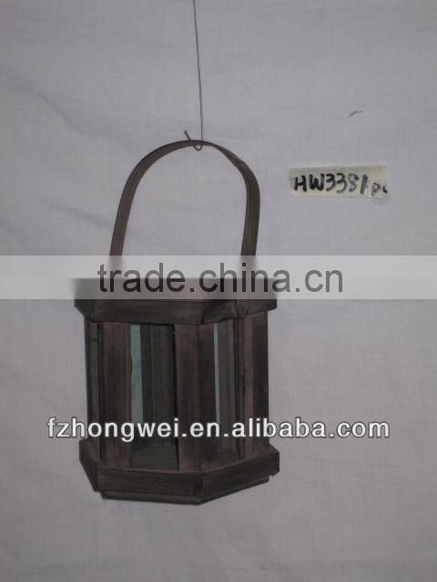 Hongwei Handmade Antique&Primitive Wooden Lantern/Candle Lantern/Candle Holder with Hemp Rope Handle for Home&Garden Decor