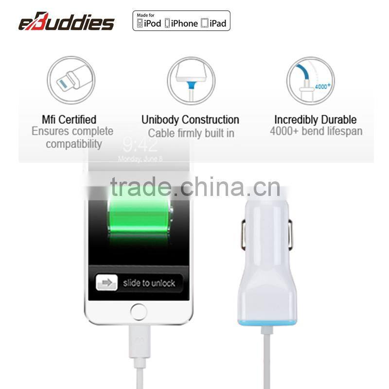 MFi certified Manufacturers fast charging MFi certified 8pin 3.4A USB Car Charger with MFI Cable for iPhone 6 6s Plus 5S 5C 5 SE