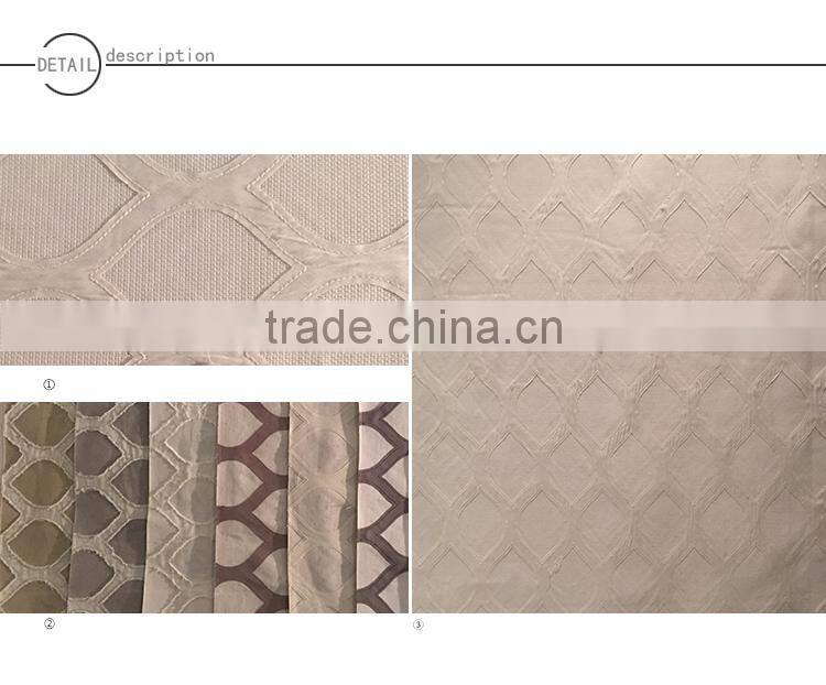 100% Polyester faux linen geometric embroidered window curtain fabric