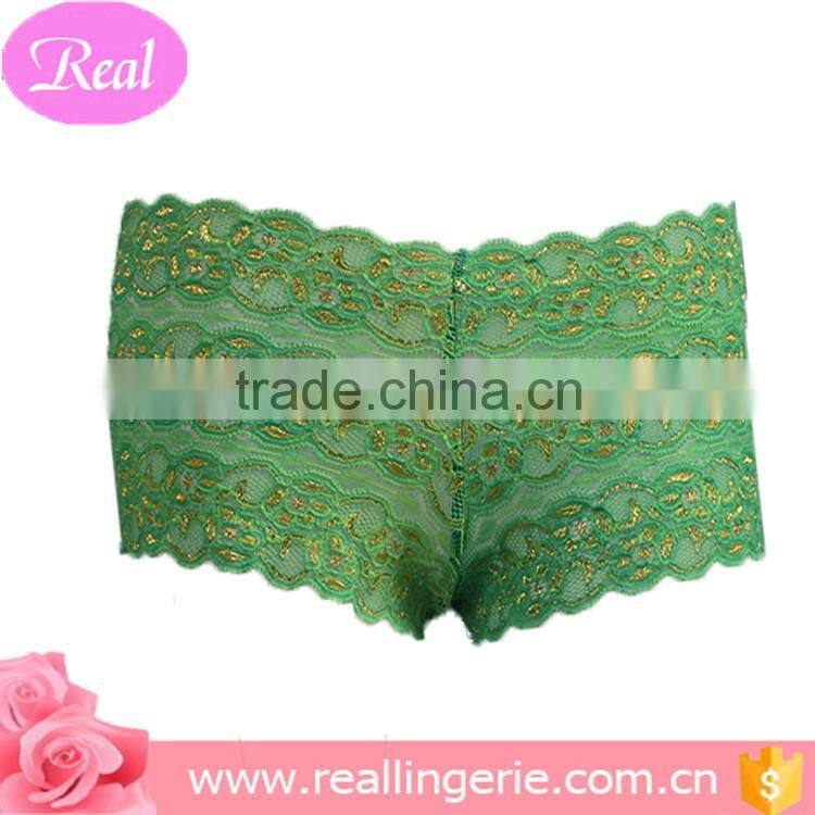 Sexy elegant transparent green golden color lace lingerie panty for ladies