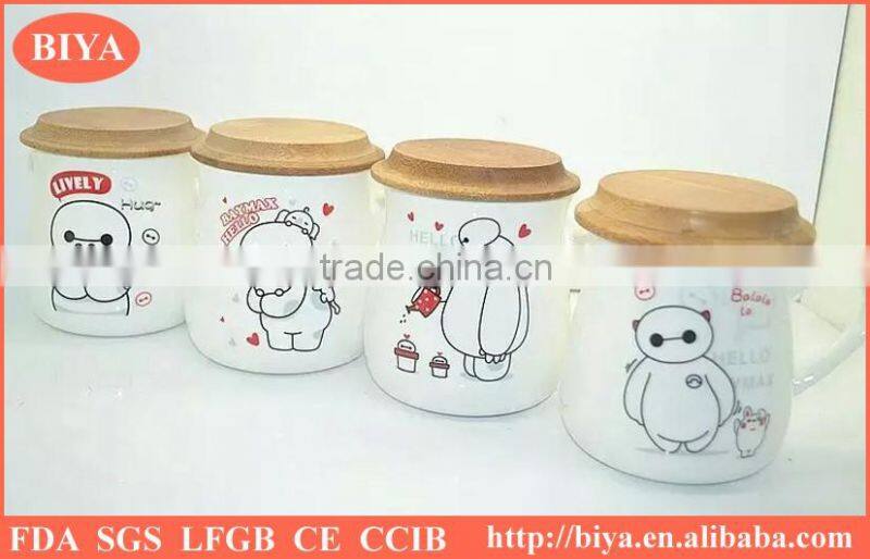 wooden mug ceramic cup with decal printing coffee mug ceramic cup with wooden lid and handles cheap mug