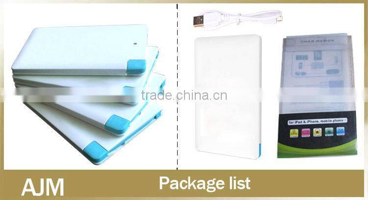 Utral Slim Credit Card Power Bank 2000mah and built in usb cable