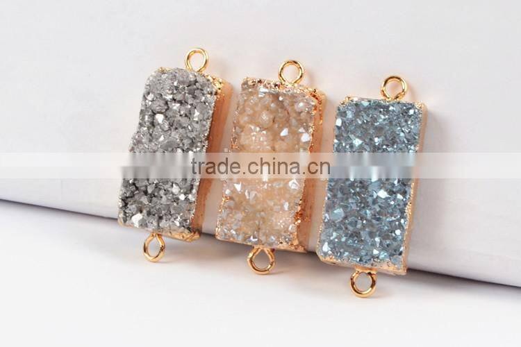 Natural Agate Titanium Druzy Bar Connector Gold Plated
