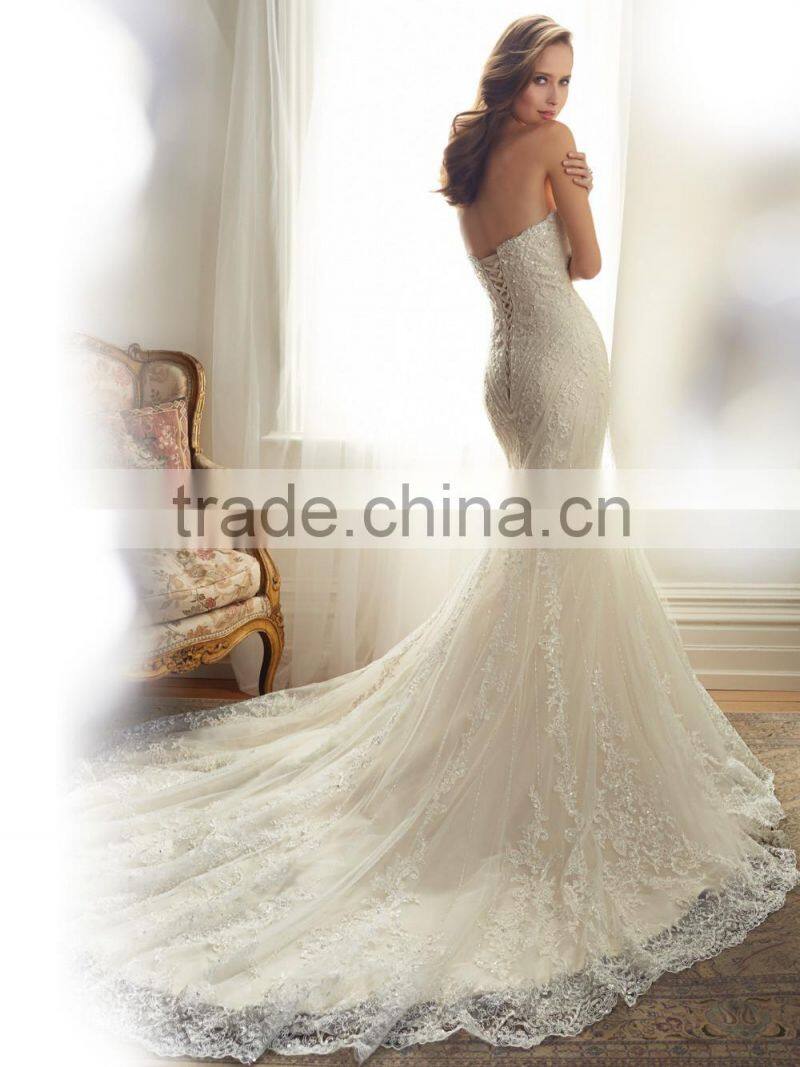 Lace Mermaid Wedding Dress Strapless Neckline Elegant Wedding Dresses Bridal Gowns