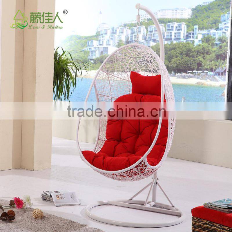 New Trendy Indoor Outdoor Bedroom Balcony Resin Plastic PVC PE Rattan Wicker Single Seat Swing Chair