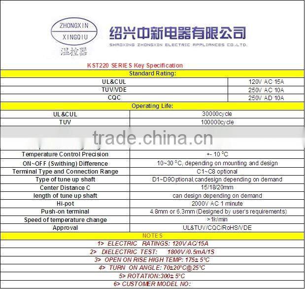 oven bimetallic thermostat