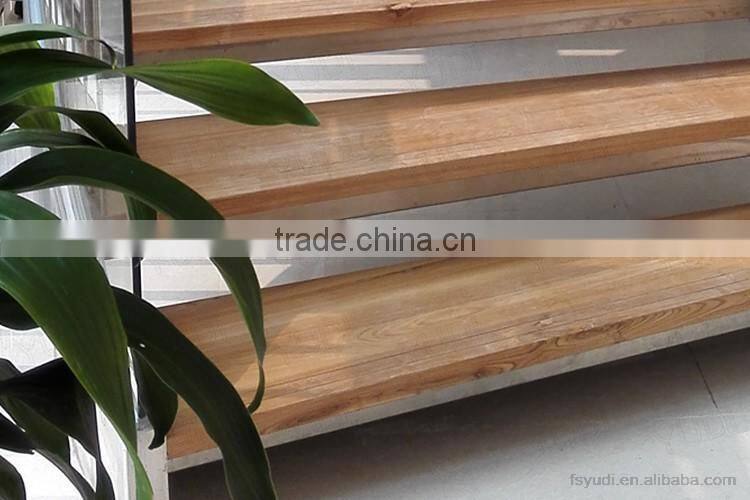 Office Building Commercial Wood Staircase Stainless Steel Framed