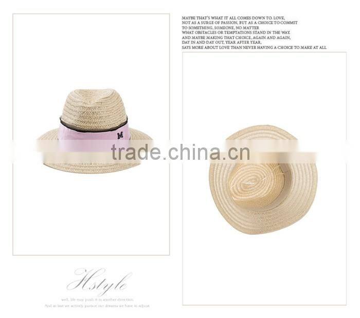 Ladies promotional alphabet M caps with ribbon straw panama hat cheap