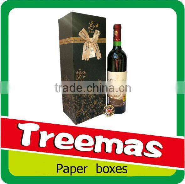 Hot stamping and decorated with ribbon laminating paper gift box for wine packaging supplier in Guangzhou China