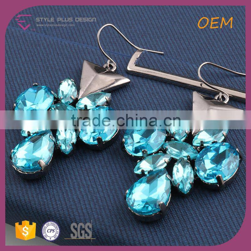 E75317K01 STYLE PLUS shining bule crystal stone earrings for women from mid-night city collection series