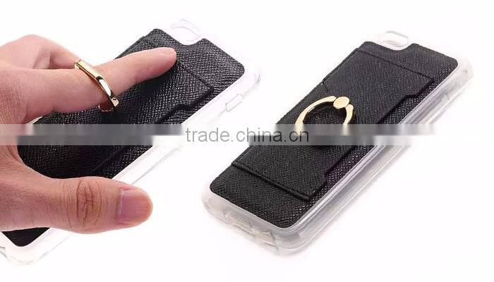 Fashional finger ring design PU / PC leather stand case for iphone 6S