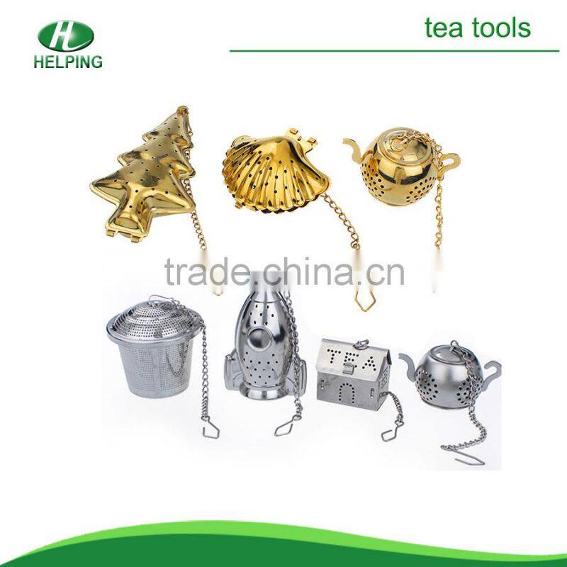 stainless steel christmas trees tea infuser with gold plating