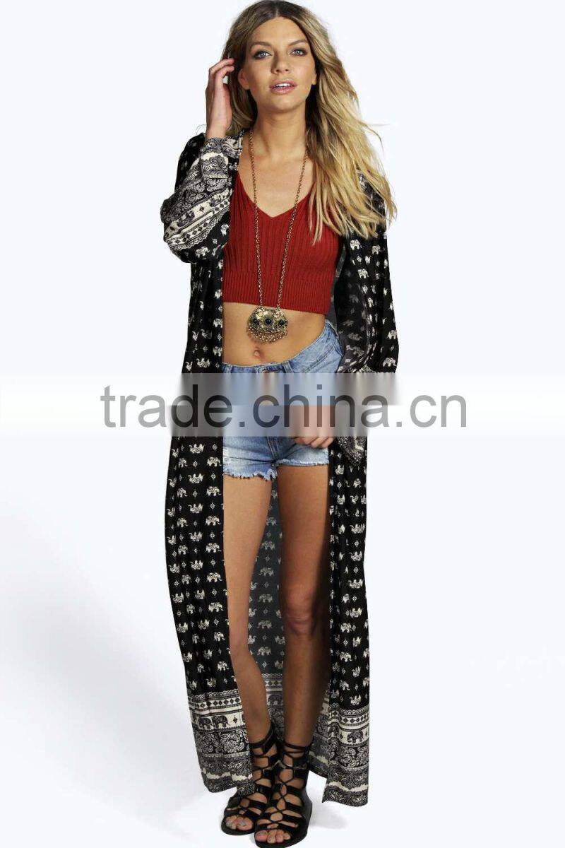Elephant Print Maxi Kimono For OEM Service