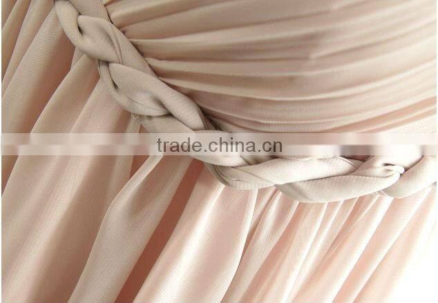 Inclined shoulder pressure fold long dress bridesmaid dress a little evening dressS02