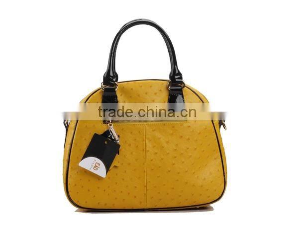 S494-B2545 luxury ostrich cow leather bag with patent leather lady handbags for wholesale