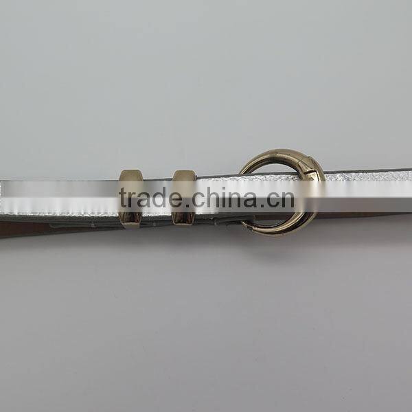 Simple leather skinny belt with alloy buckle for women