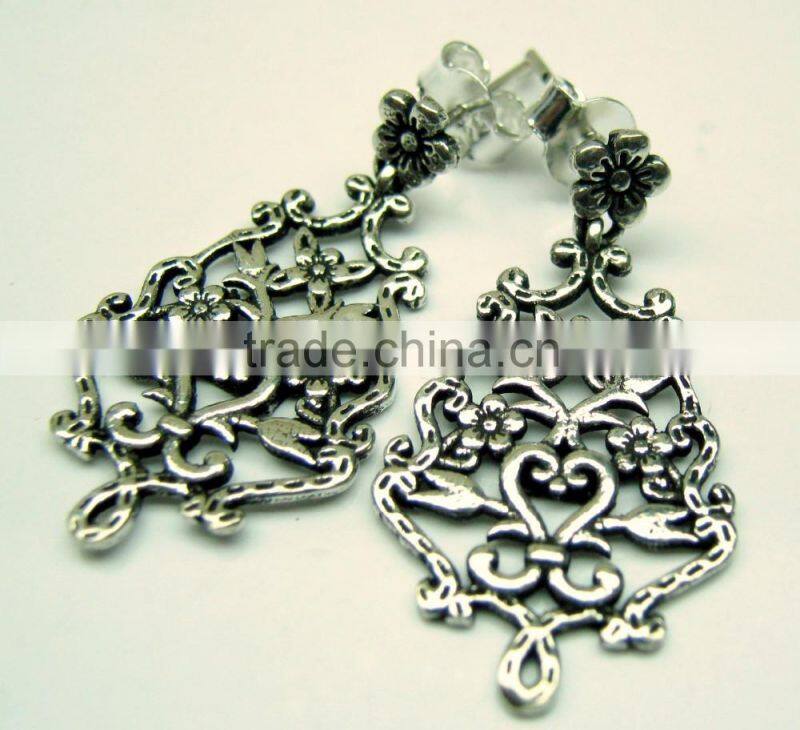 Oxidized Leaf Filigree Designer Sterling Silver Earring Jewelry, Oxidized 925 Sterling Silver Jewelry