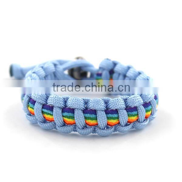 paracord bracelet with rainbow band and adjustable closure