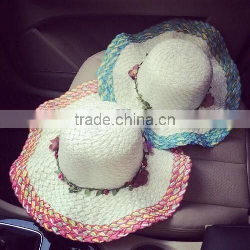 2016 fashion OEM selling colorful beach sun hats handmade boutique store new arrived girls straw hats
