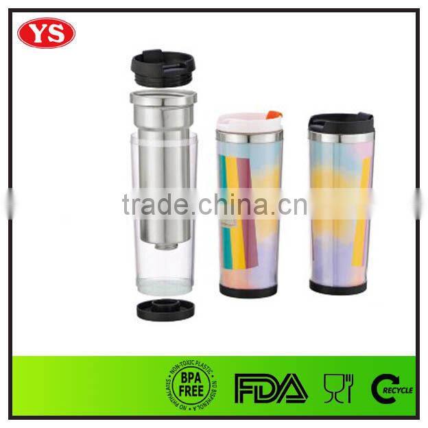 400ml PS plastic and stainless steel color changing travel mug with picture insert