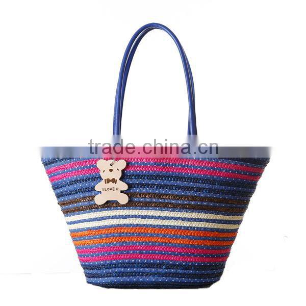 Cute Colorful Striped Wheat Straw Tote Bag,straw tote bag